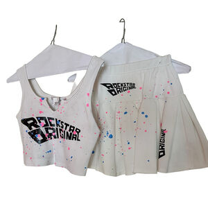 Juniors Rockstar Original Urban Hip Hop Cropped Tank Pleated Miniskirt Size S